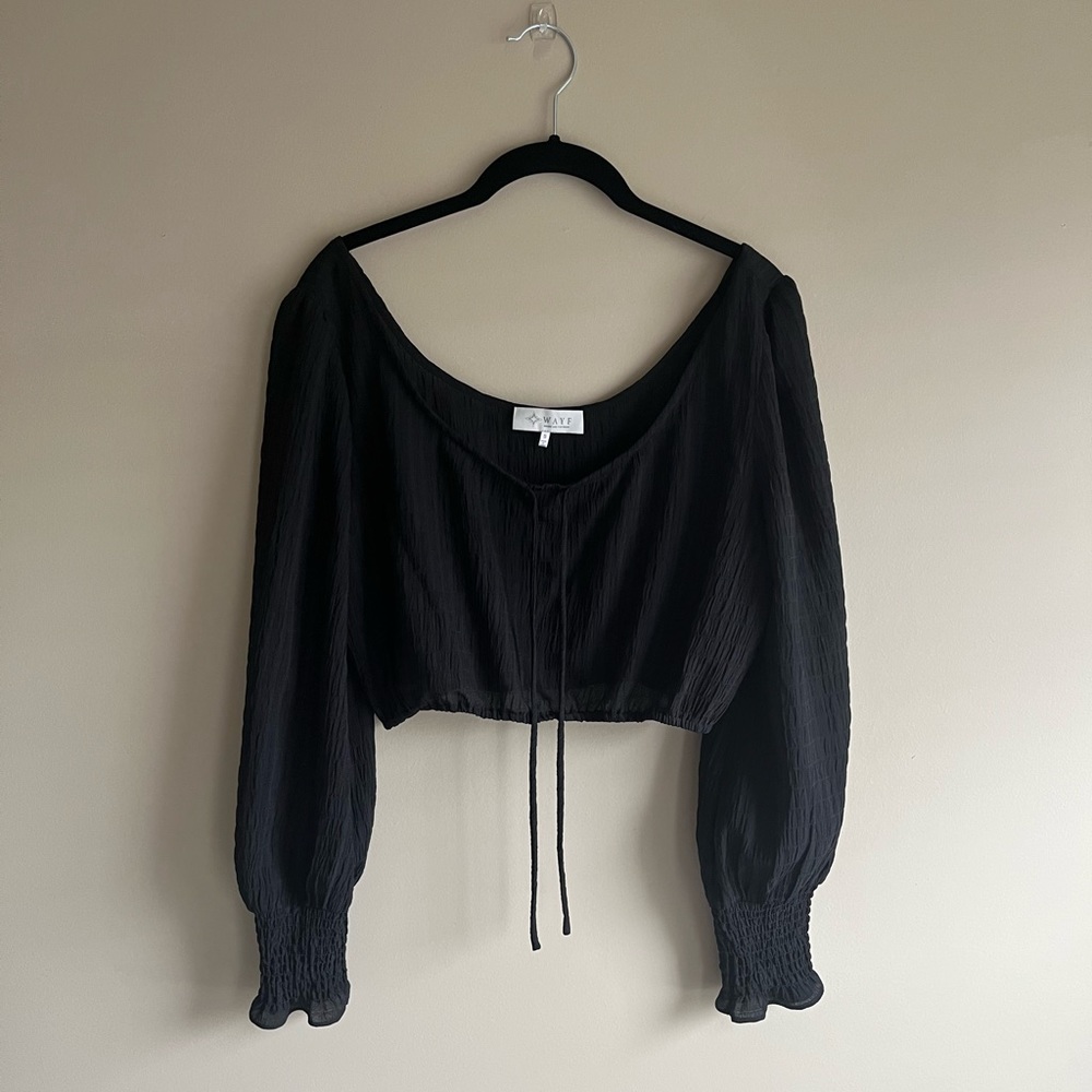 Black textured long sleeve top